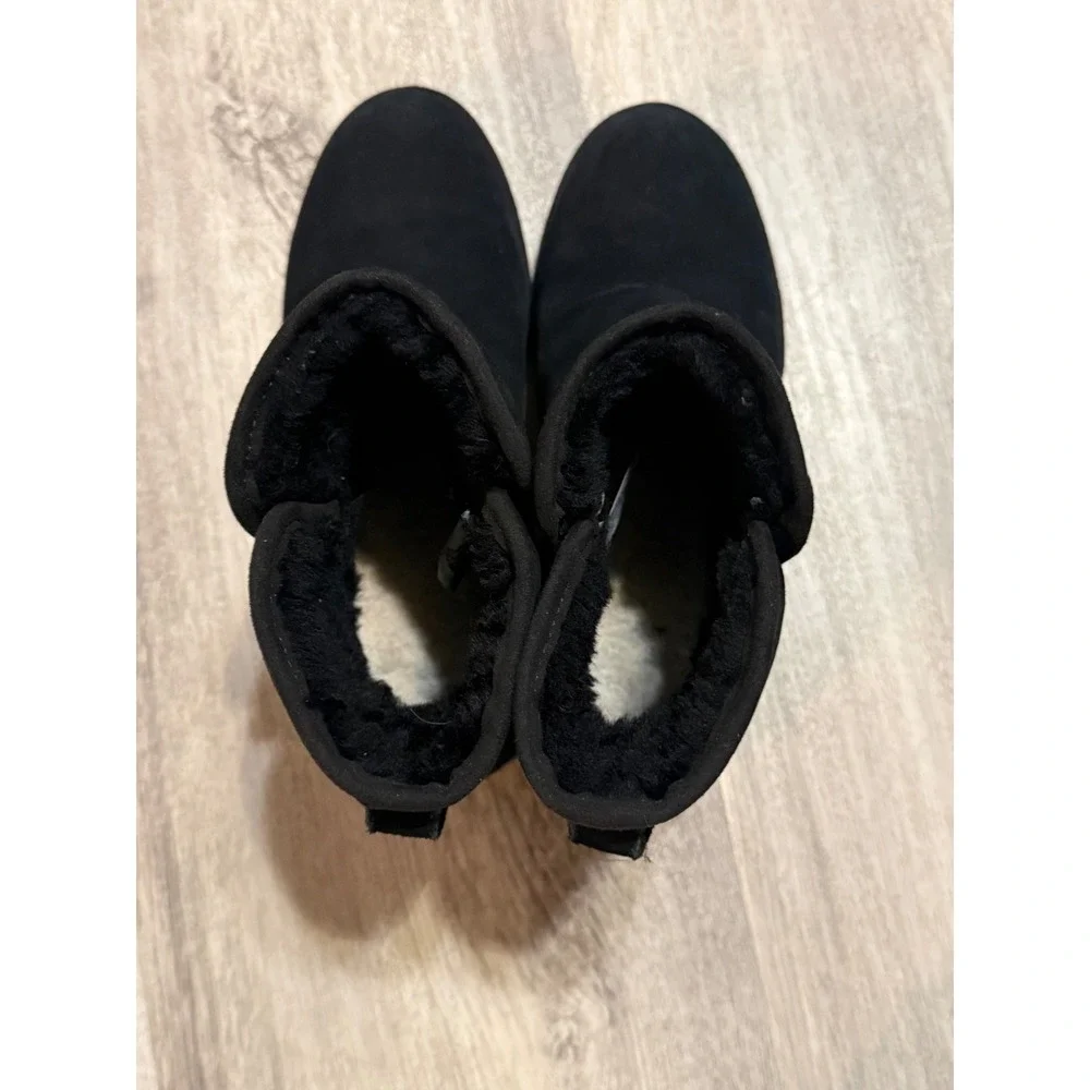 UGG Cory II Black Suede‎ Sheepskin Lined Ankle Wedge Boots 1012497 Womens 7